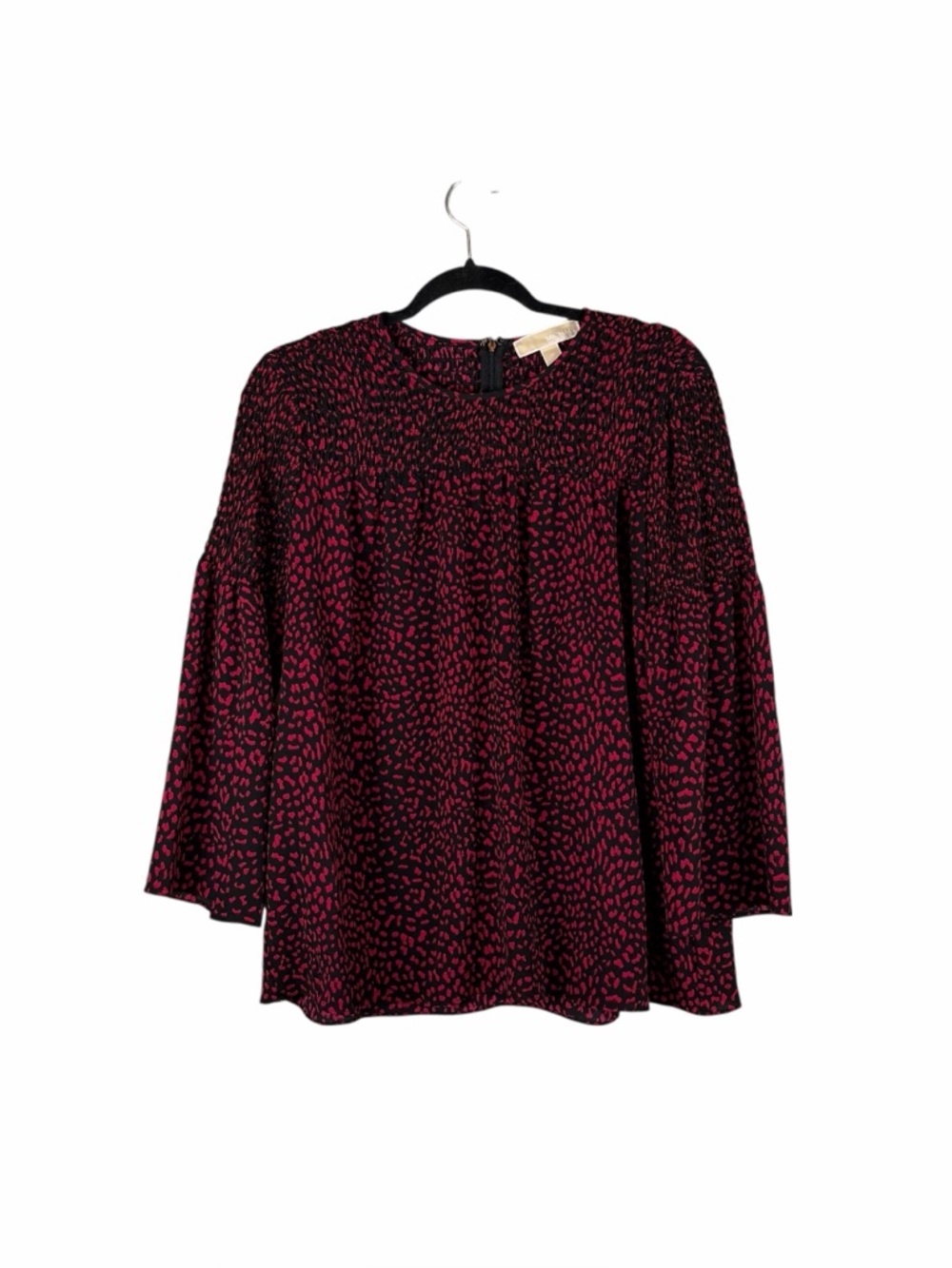 Michael Michael Kors Pink & Black Animal Print Smocked Blouse Size M